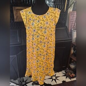Loft Yellow Floral Flutter-Sleeve Dress Springtime Boho